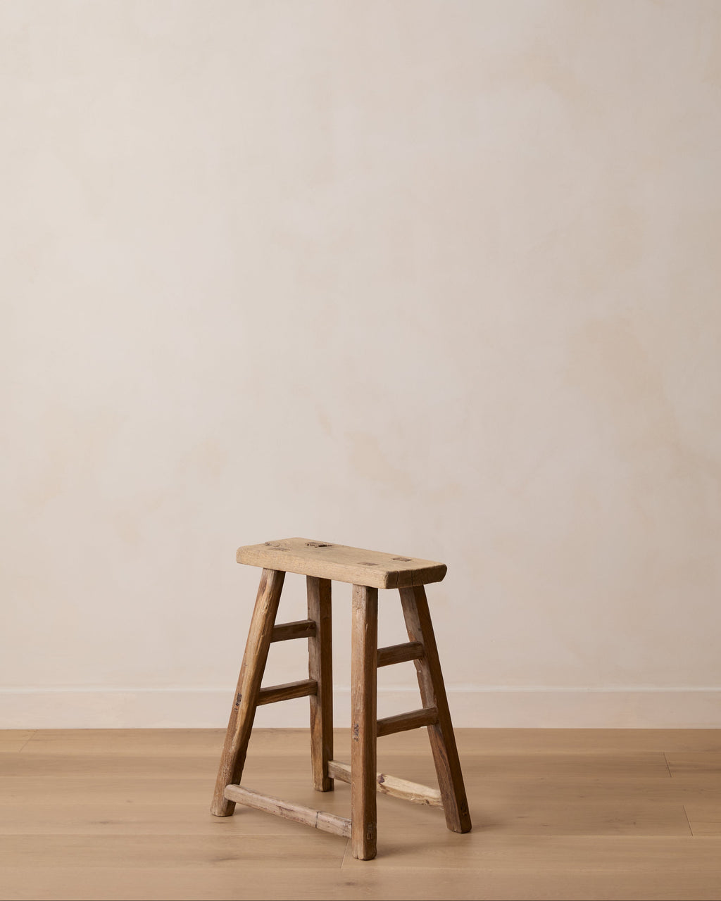 Vintage solid elmwood antique stool with rich patina and traditional Chinese joinery