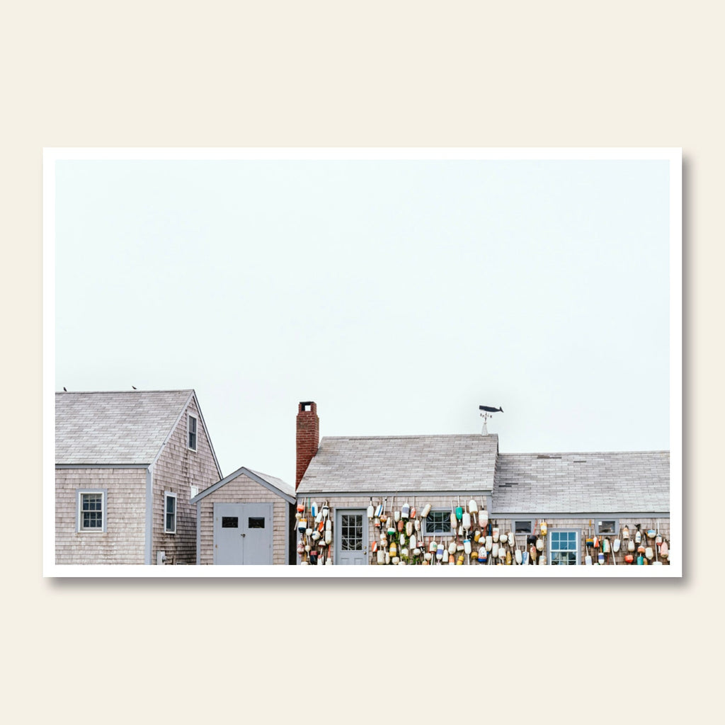 Limited edition print of Buoy House in Nantucket capturing historic coastal home with boats