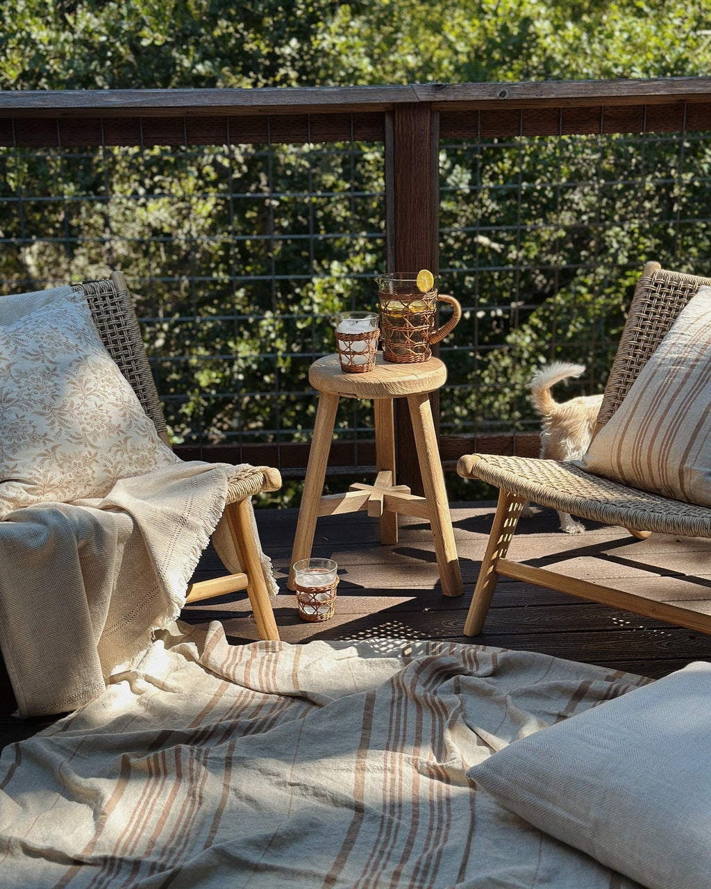 Weatherproof Marin Lounge Chair with teak frame and faux rattan weave, second quality with minor imperfections