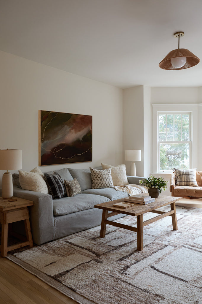 Ember Sky One-of-a-Kind Painting by Jaime Lovejoy in living room of Saffron + Poe's Noe valley design project. Saffron + Poe