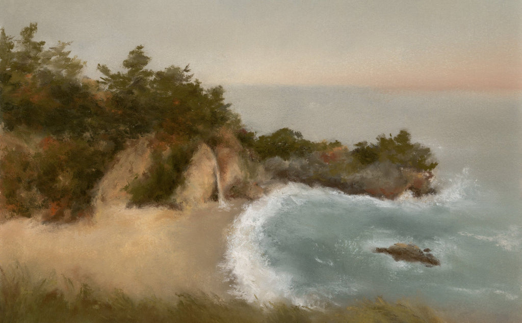 High-quality giclée reproduction of pastel painting of Big Sur coastline by Lina Gordievsky on cotton paper