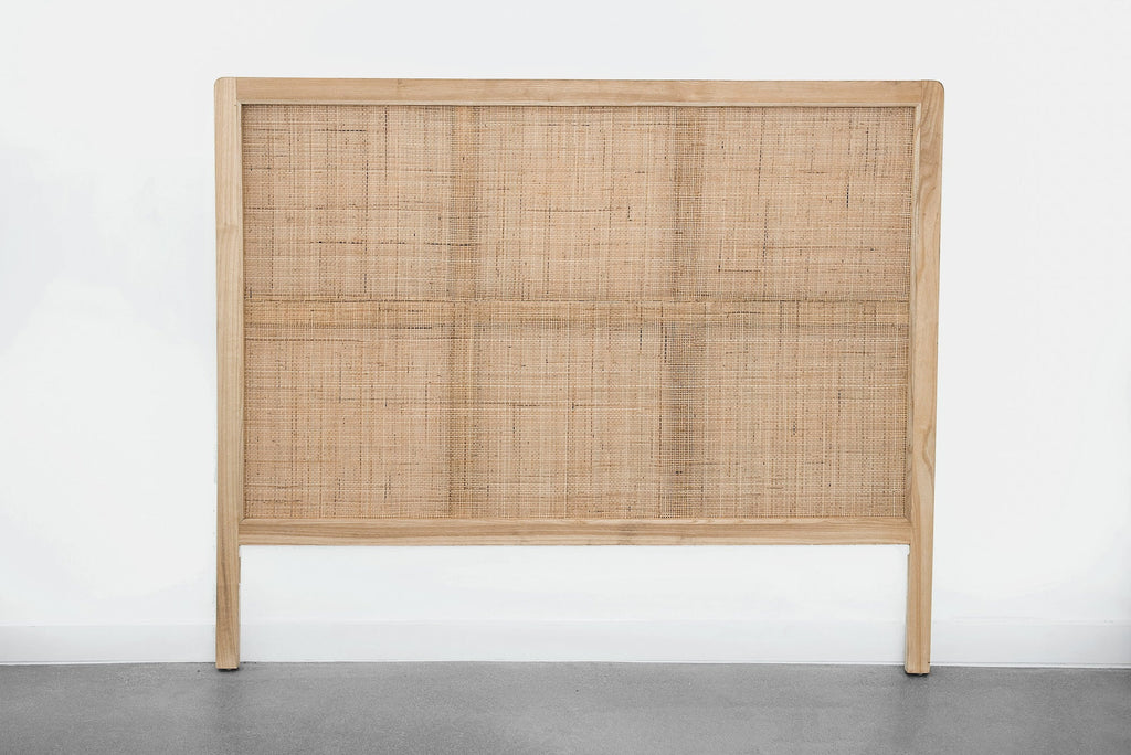 Front view of Rattan Headboard against a white background. - Saffron and Poe