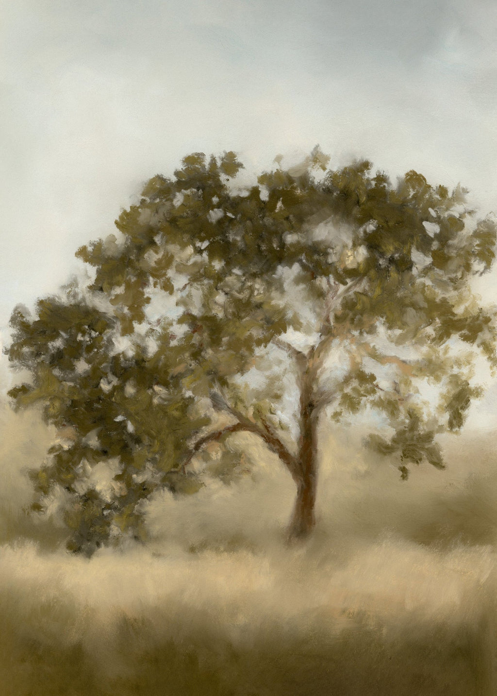 Golden Oak pastel painting of live oak in golden California hills by Lina Gordievsky