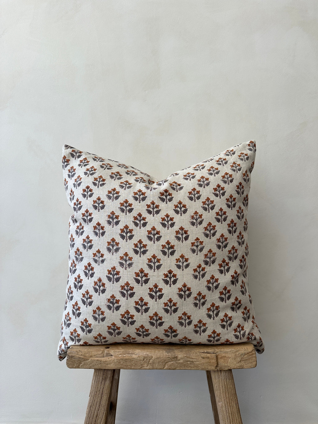 Indian Blockprint Pillow with hand-block-printed linen fabric and unique artisan pattern