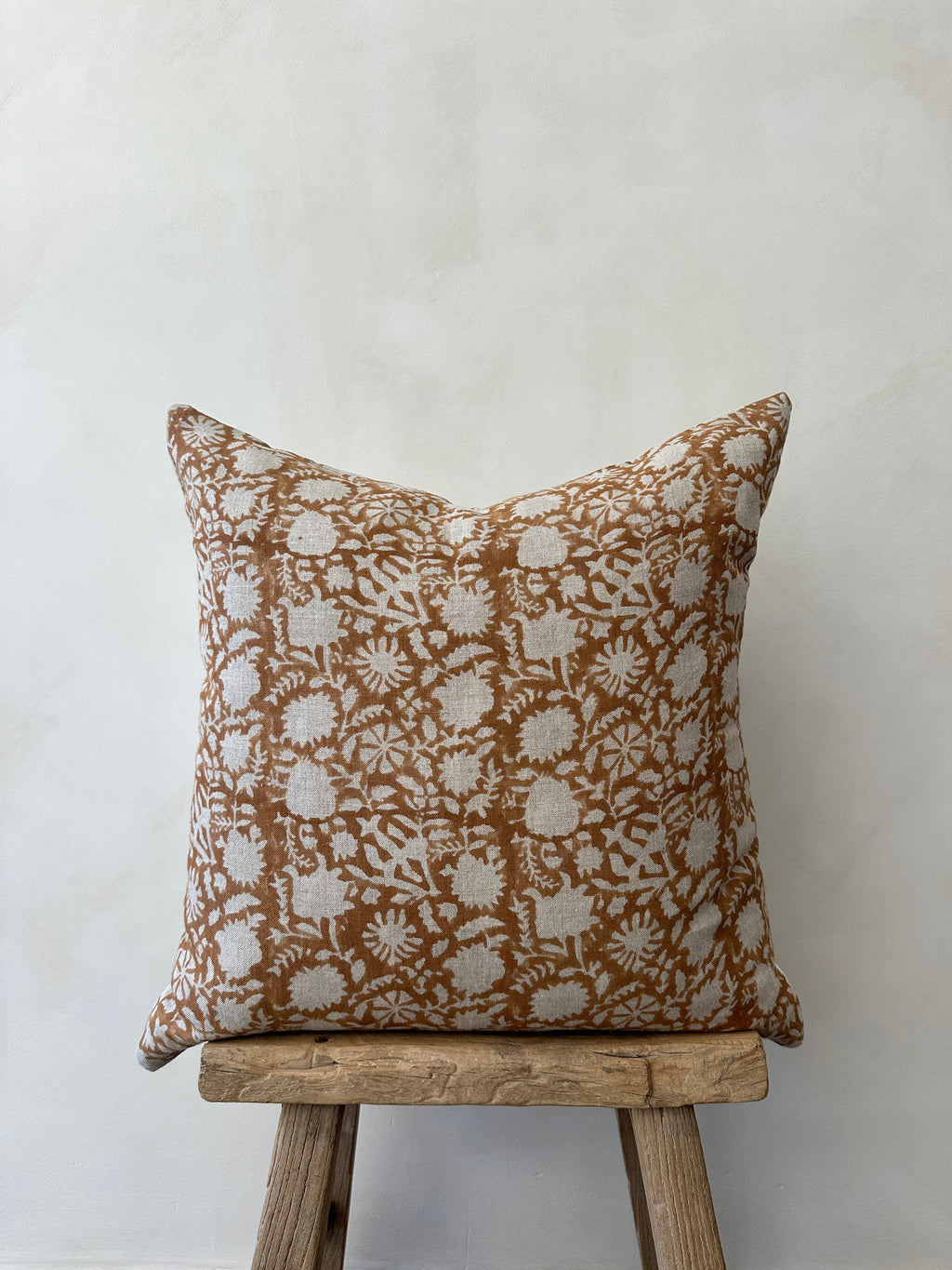 Indian Blockprint Pillow No. 07 hand-block-printed linen throw pillow with neutral chic pattern