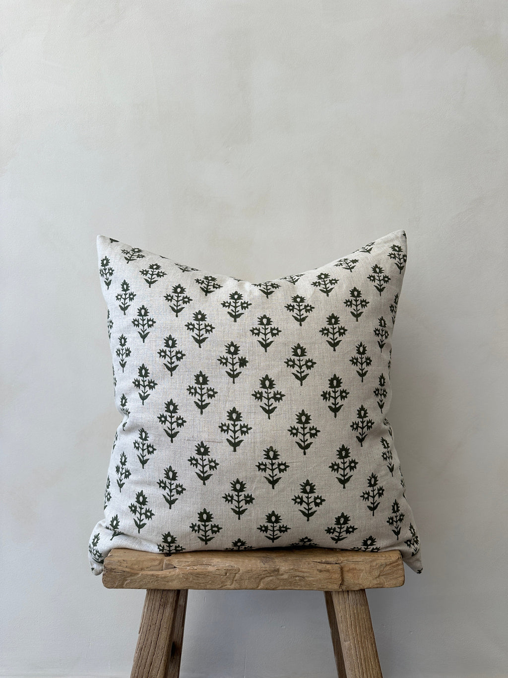 Indian Blockprint Pillow with hand-block-printed linen design and neutral tones for stylish home decor