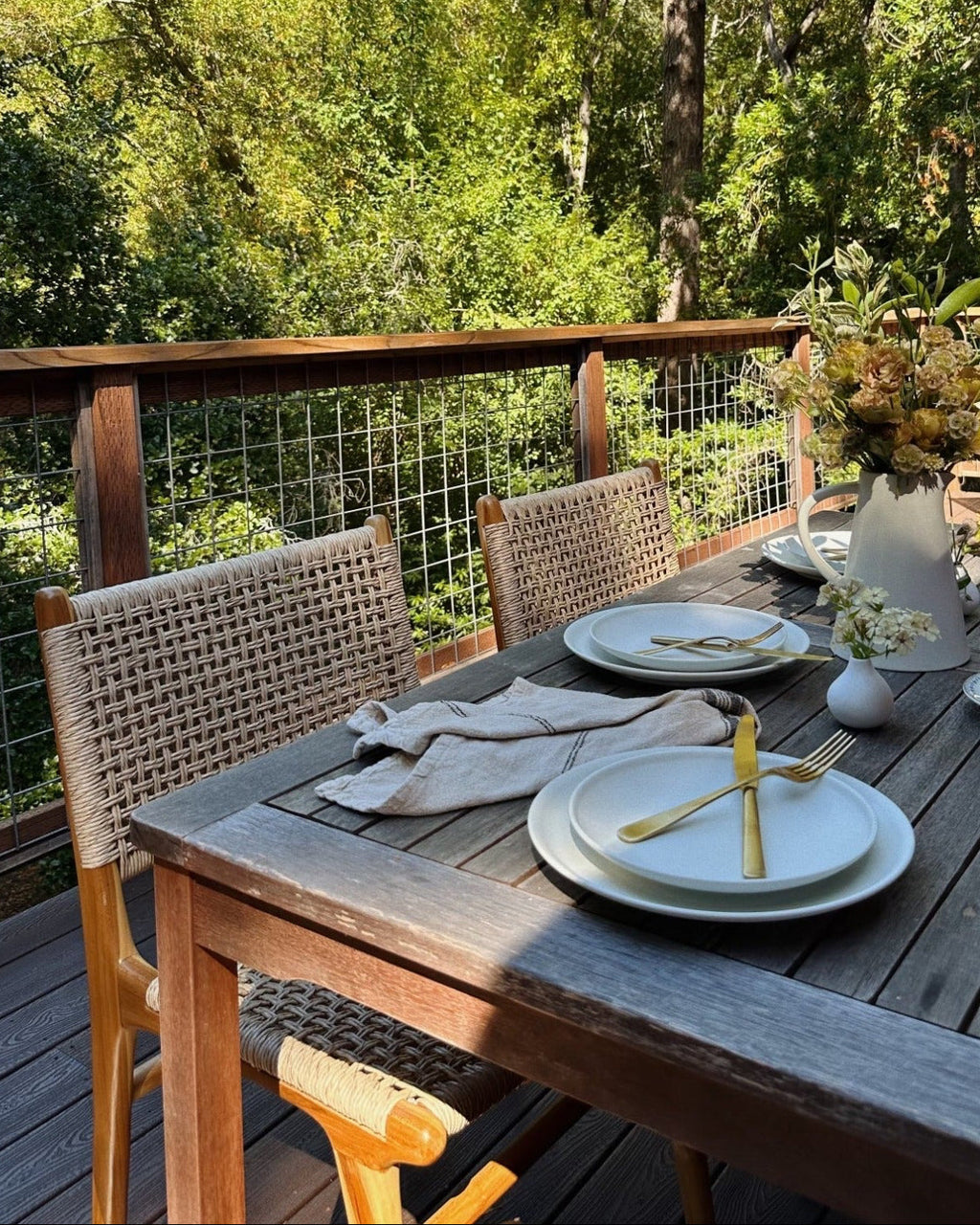 Marin Dining Chair with teak frame and weatherproof faux rattan weave for indoor and outdoor use