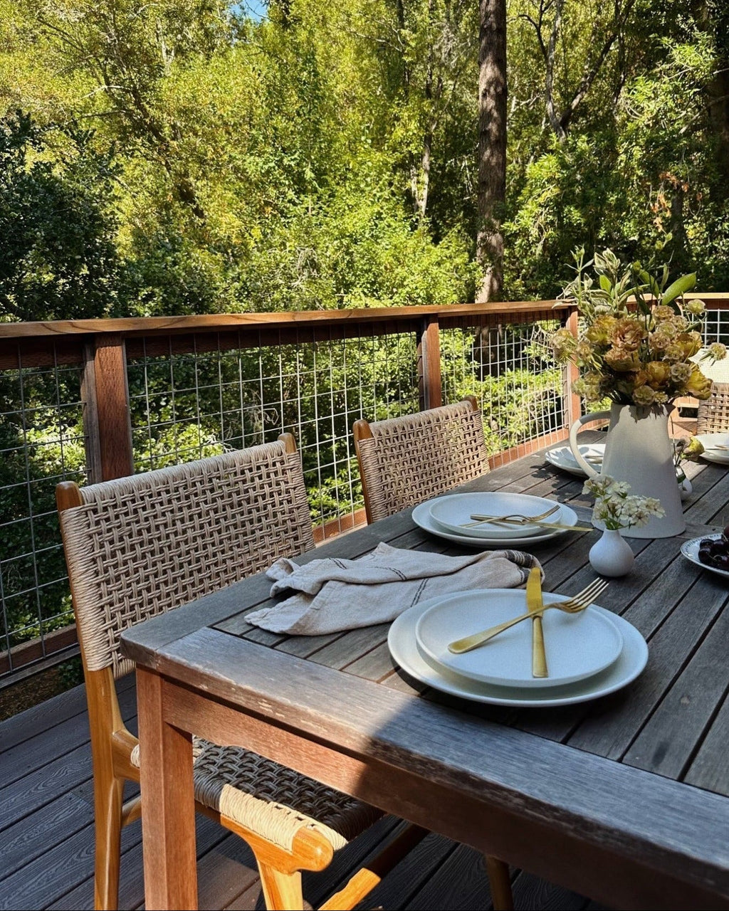Marin Dining Chair with teak frame and faux rattan weave, second quality piece for indoor and outdoor use