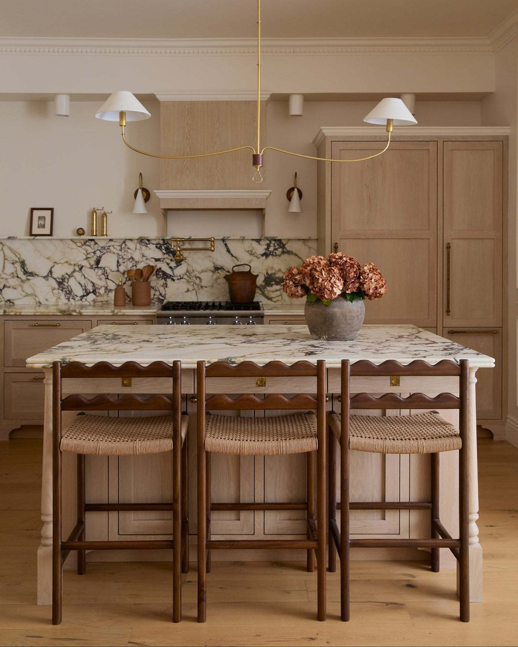 Ionian Scalloped Counter Stool handcrafted dark walnut teak wood with scalloped backrest and handwoven paper cord seat