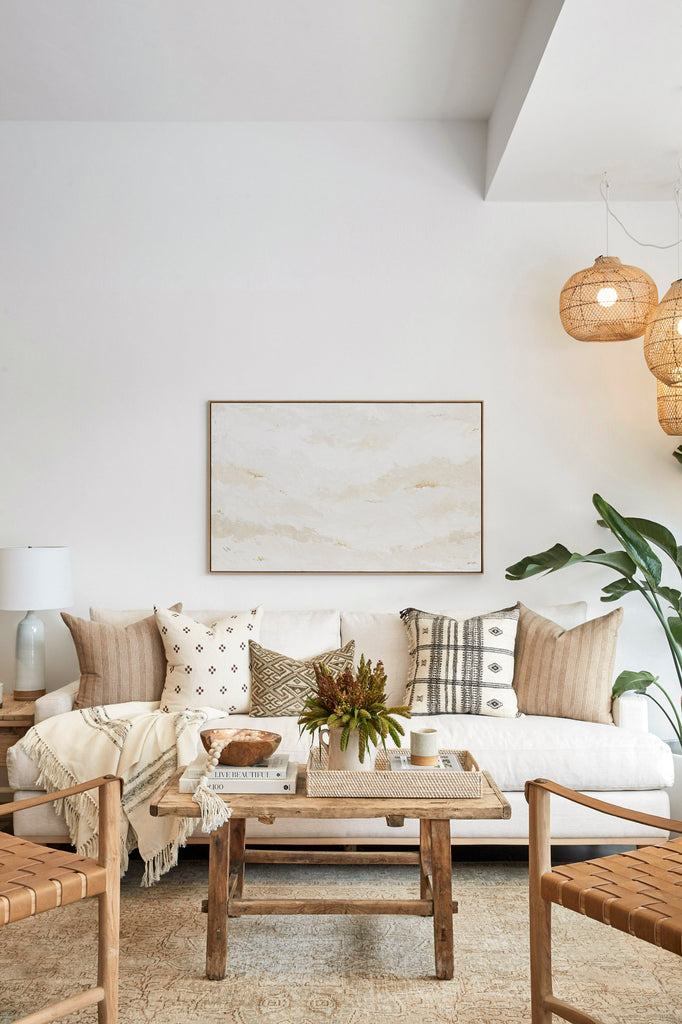 Kaleen Cameron Plaster Abstract Landscape Clouds Painting No.3 Artwork shot straight on in a layered living room setup.