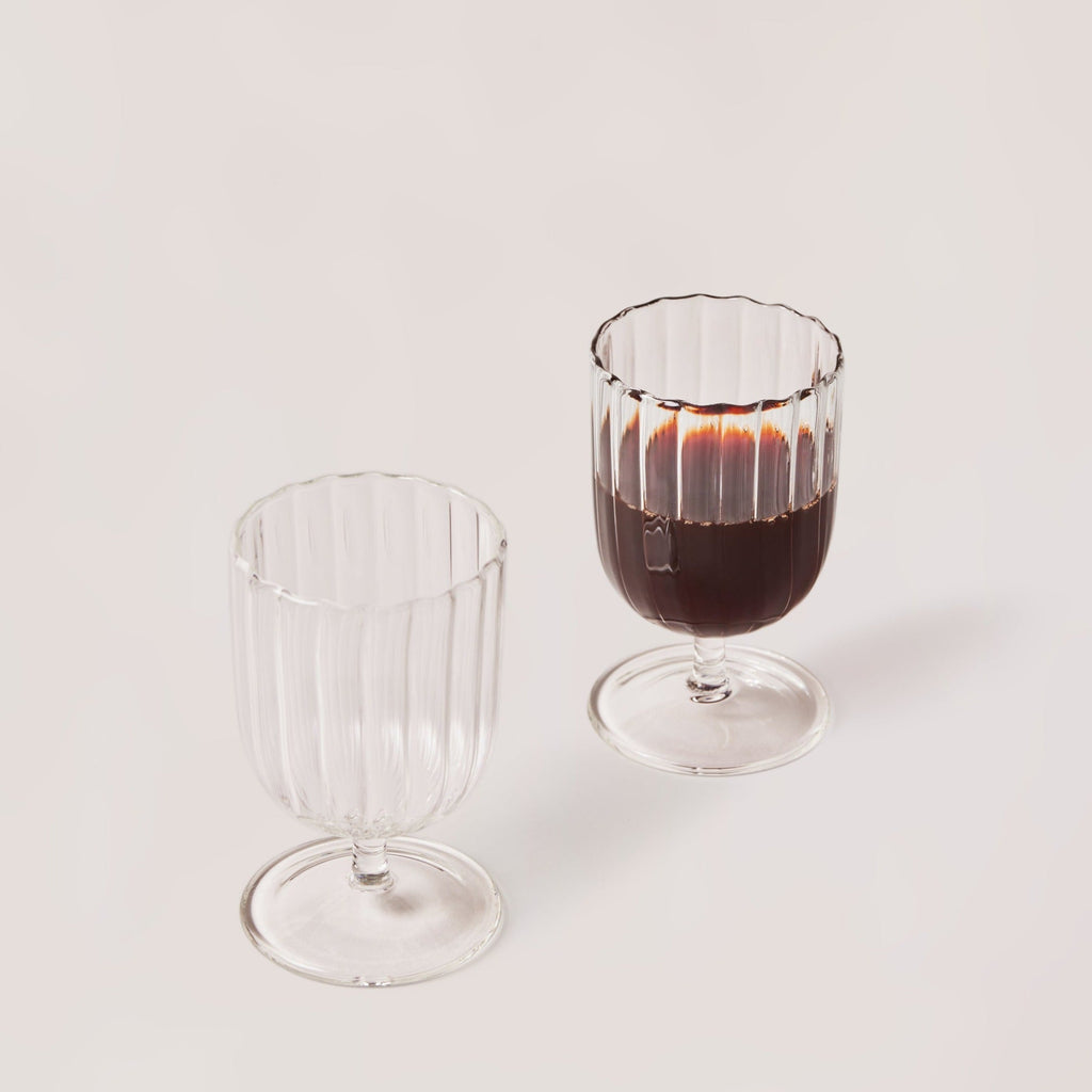 Set of 4 Kira Stemware Chalice hand-blown borosilicate glasses with delicate raised liner pattern