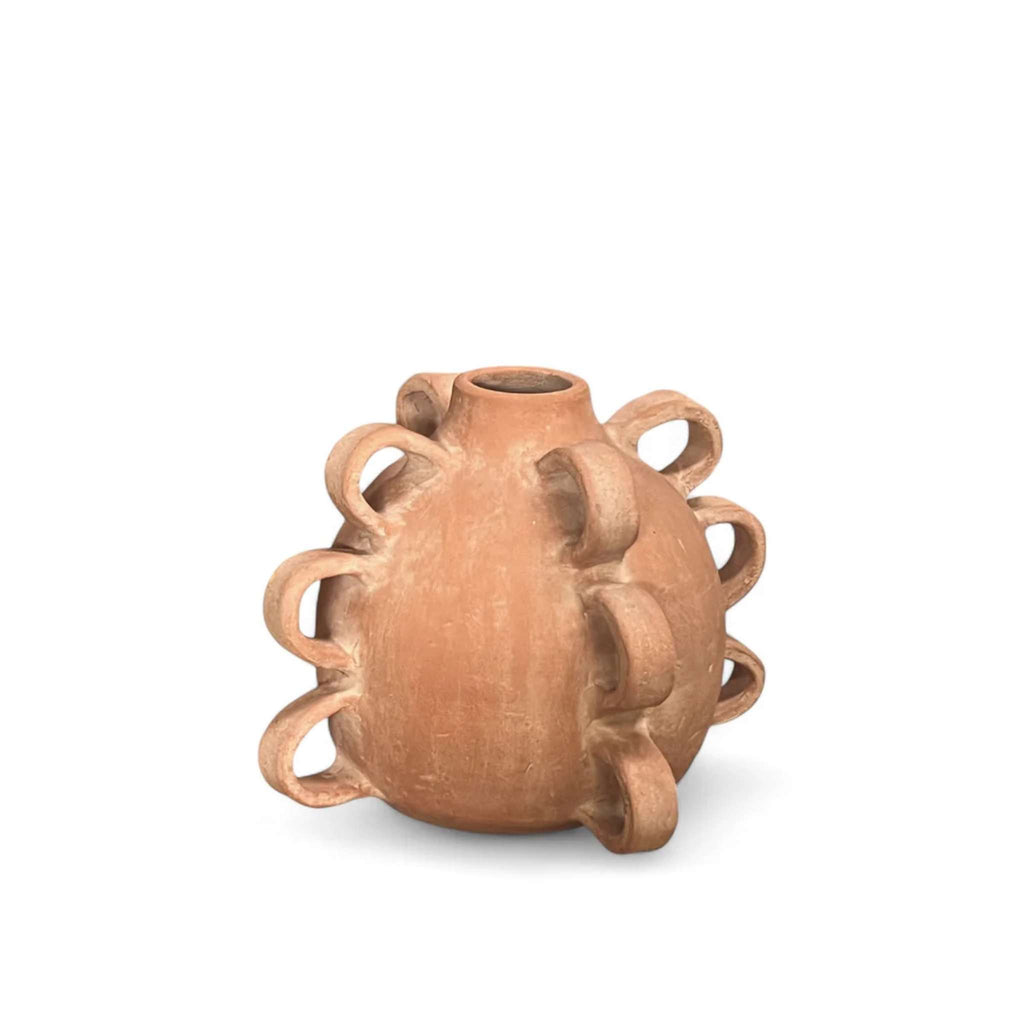 Handcrafted Lux Terracotta Vessel with sculptural handles and organic silhouette, matte finish, Sabana Grande artisan craft