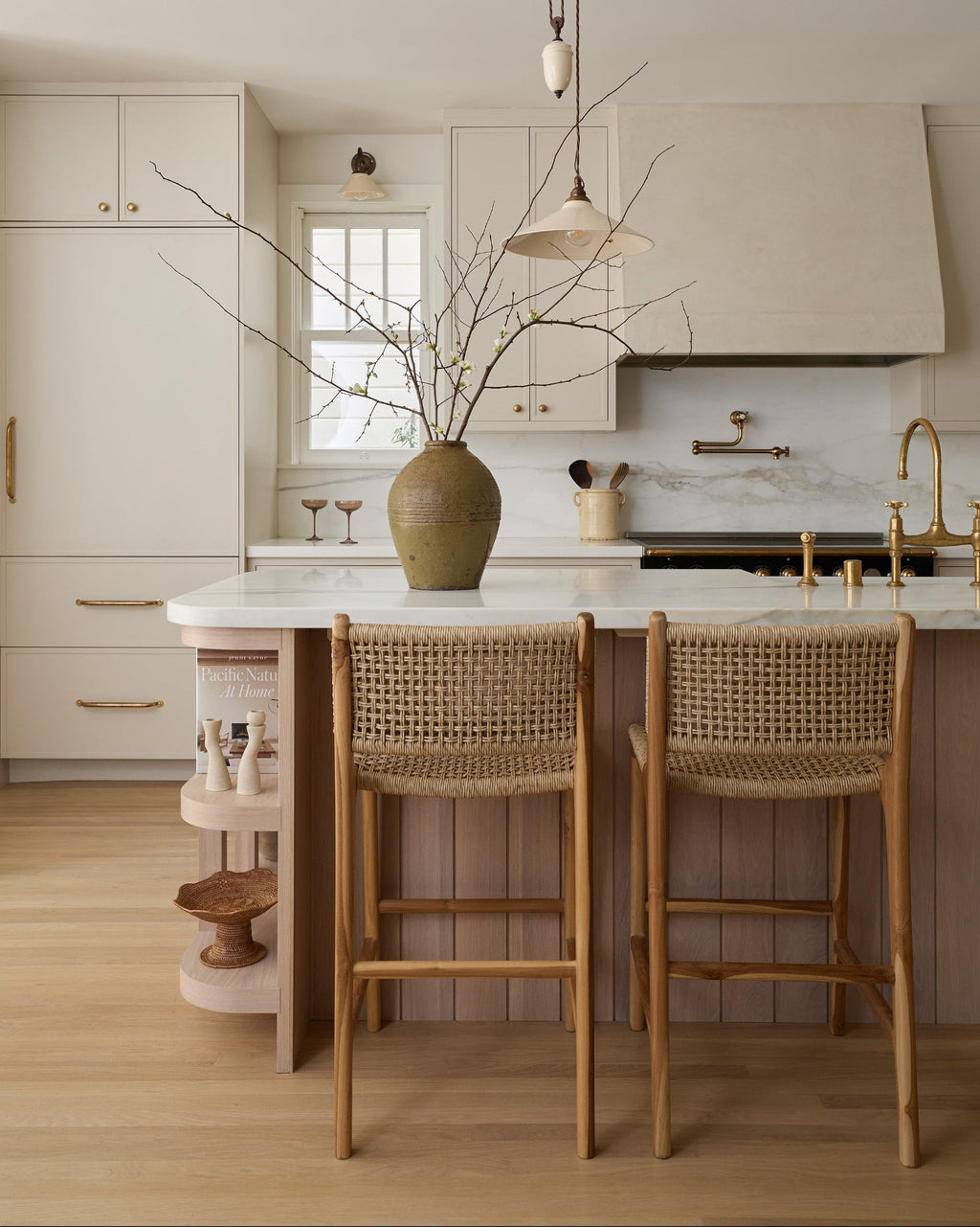 Marin Counter Stool with teak frame and faux rattan weave, second quality, durable indoor and outdoor seating