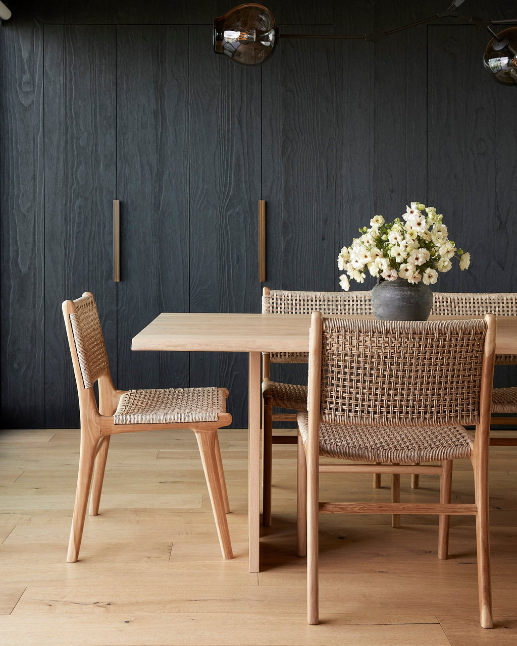 Marin Dining Chair with teak frame and faux rattan weave, second quality, ideal for indoor and outdoor use