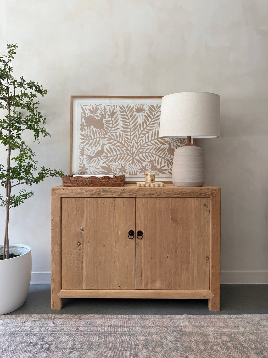 Pienza Ceramic Table Lamp ivory wheel-thrown ceramic base with linen shade and wooden neck