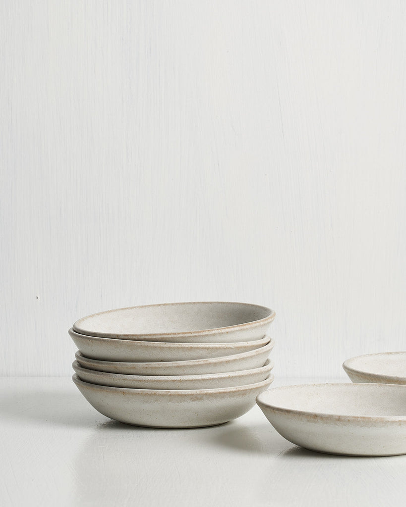 Set of ceramic PIllar Snack bowls on a light gray background