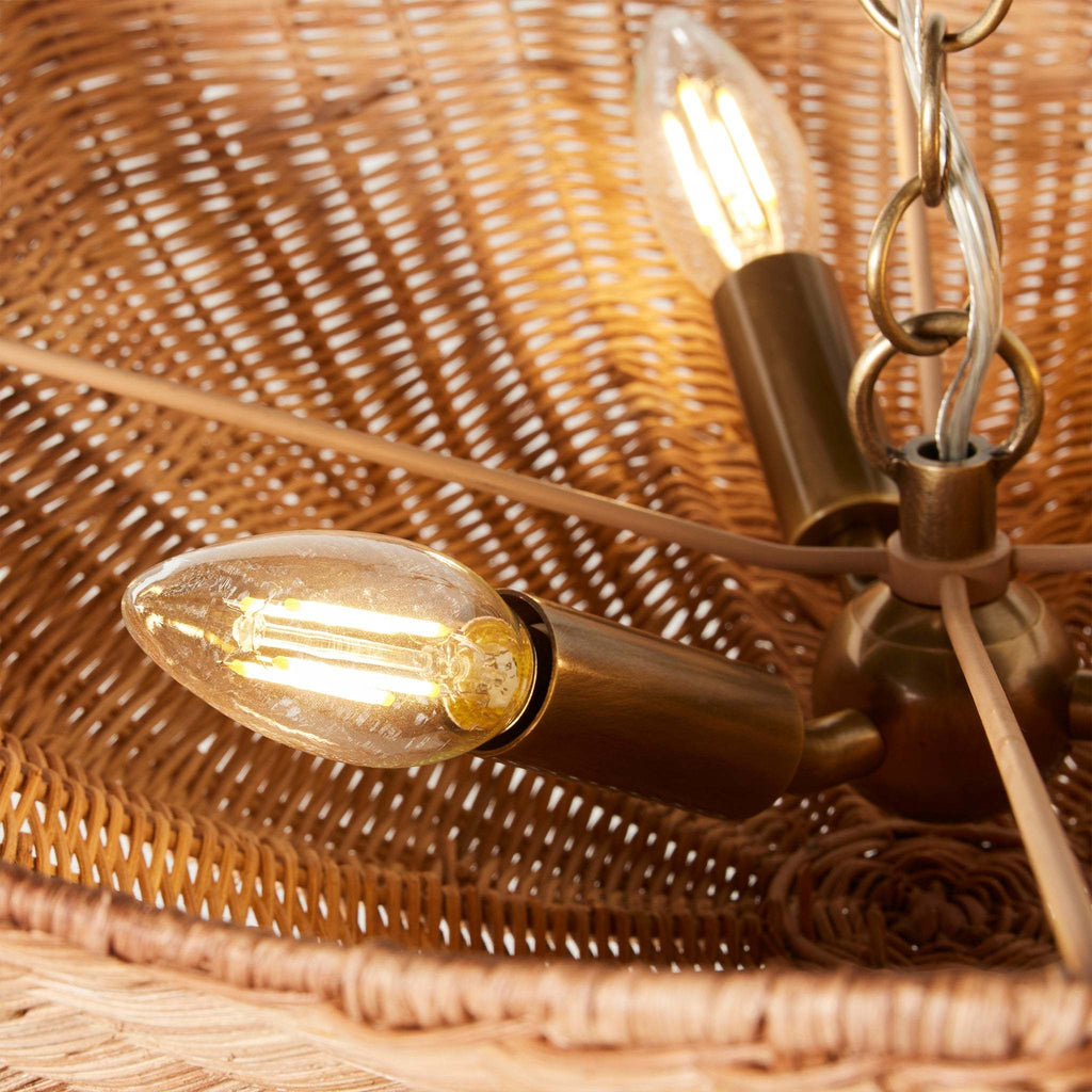 Ravello Flushmount close-up of vintage-style light bulbs and shade.