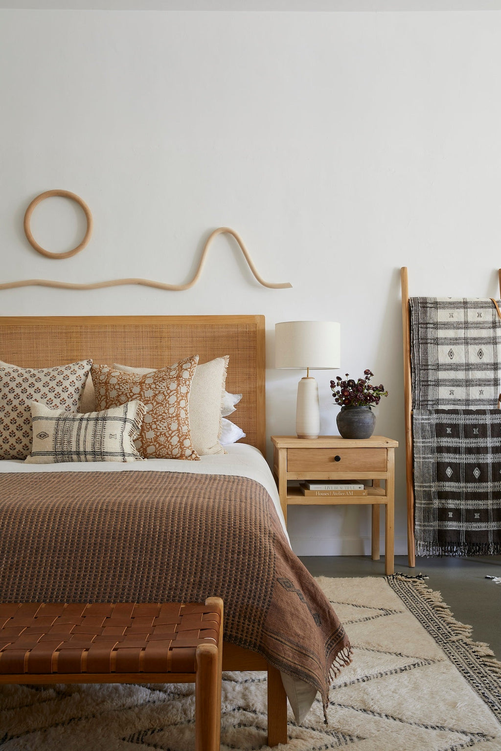 Hand-block-printed Indian Blockprint Pillow with neutral linen fabric and unique artisan design