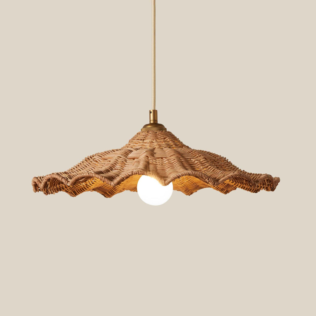 Woven rattan savannah pendant light on a beige background