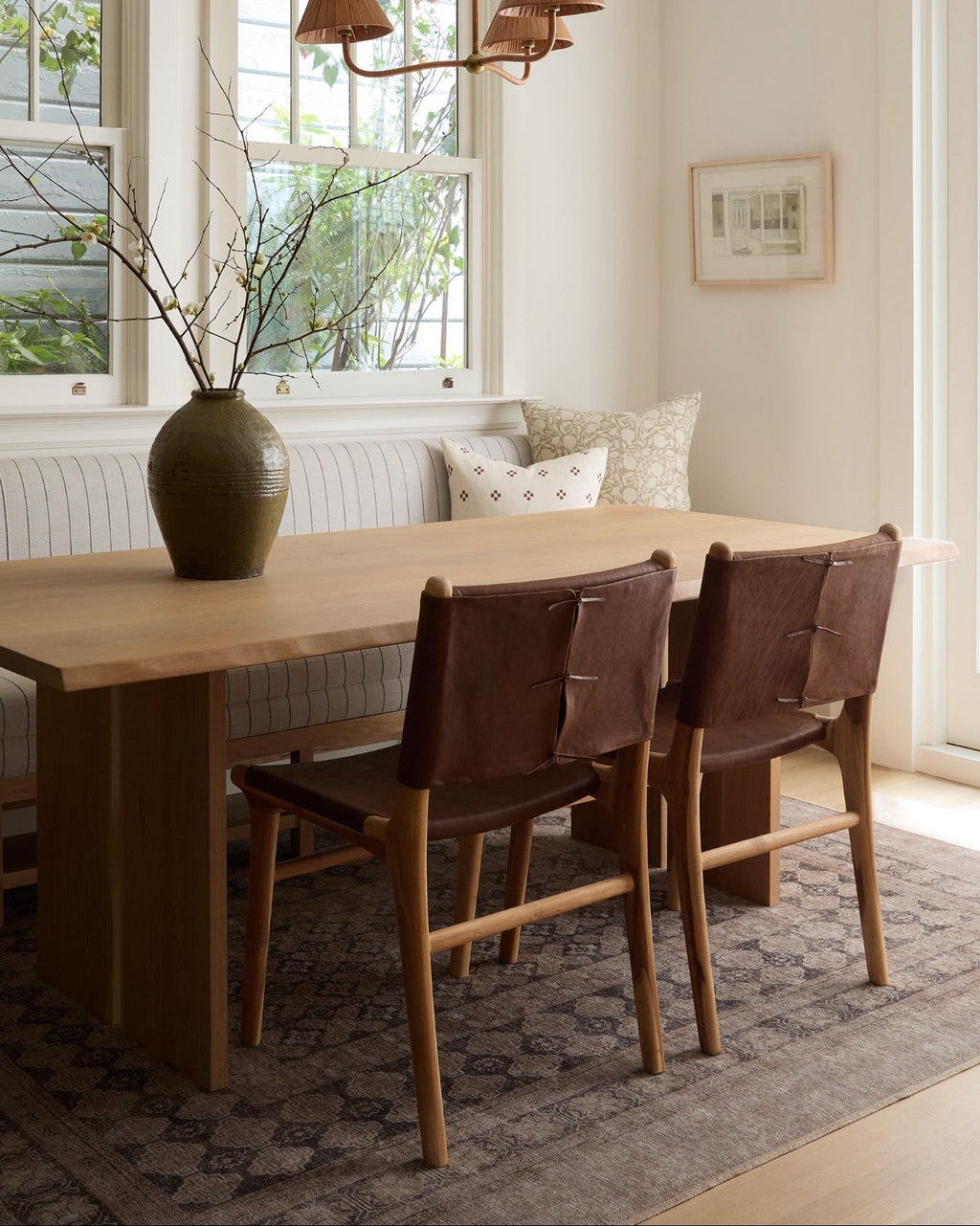Sofia Dining Chair in saddle leather with Javanese teak wood, second quality with slight imperfections