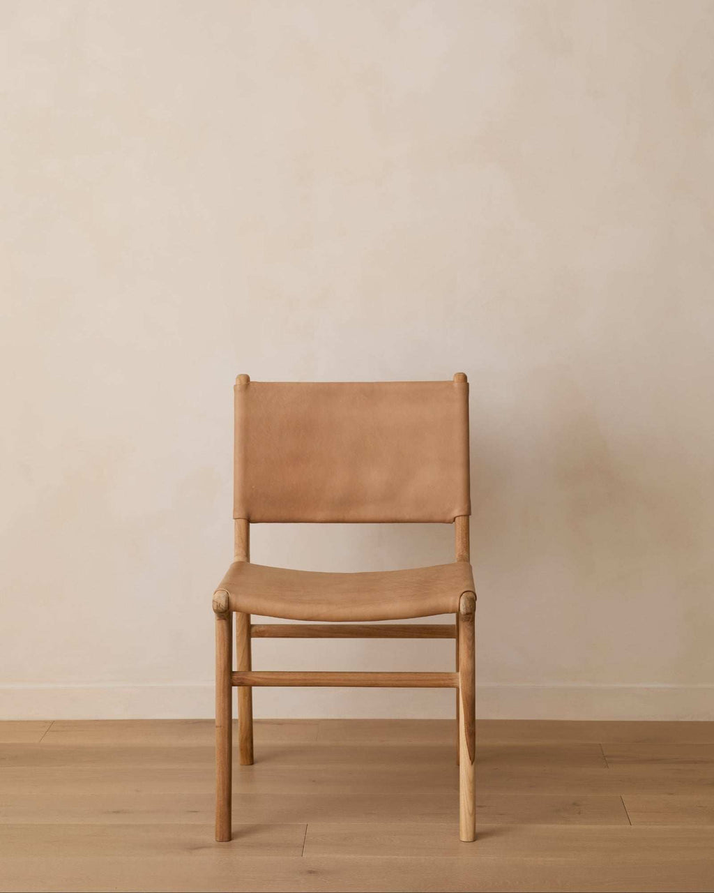 Beige Sofia Dining Chair with stretched leather and wooden legs