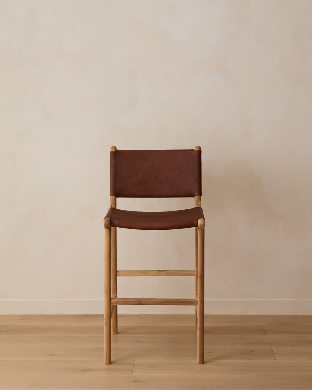 Sofia Counter Stool saddle leather vintage style handcrafted teak wood second quality