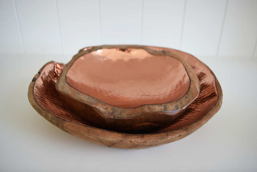 Hammered Copper and Teak Bowl - Second Quality