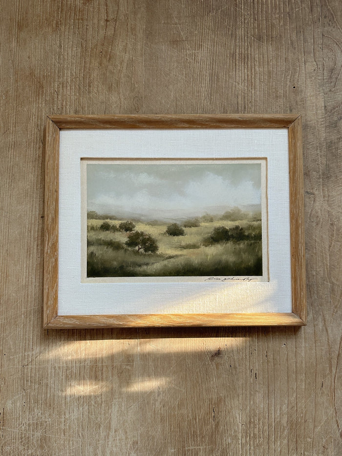 Pastel/Painting in antique frame with linen mat of rolling California golden hills. - Saffron and Poe, Lina Gordievsky