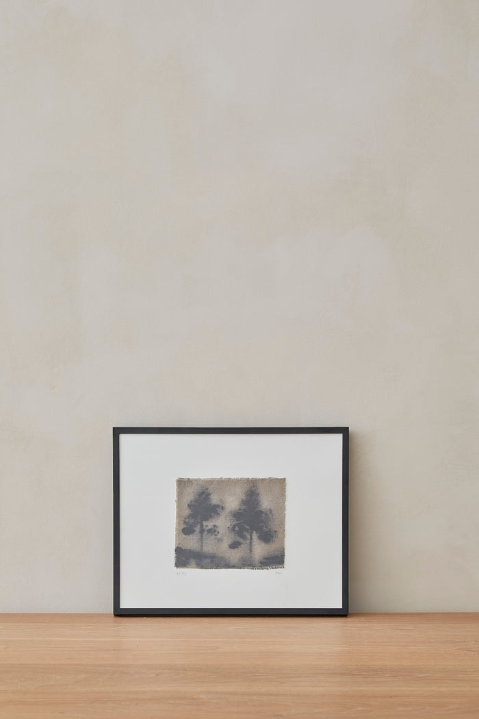 Tree Silhouette on Linen No.3 on a natural beige lime-wash background.