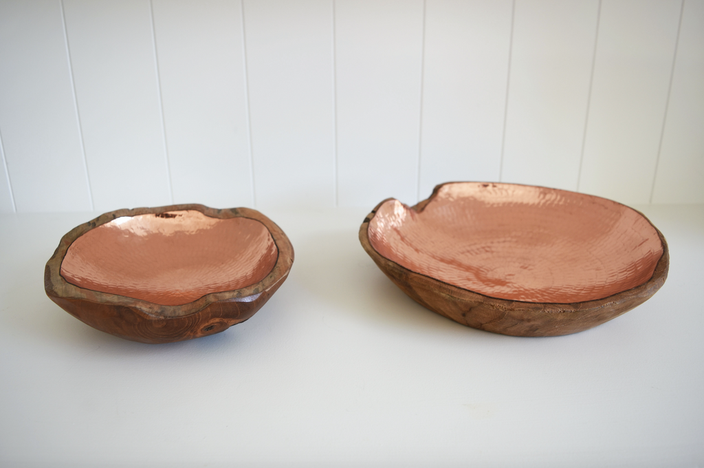 Hammered Copper and Teak Bowl - Second Quality