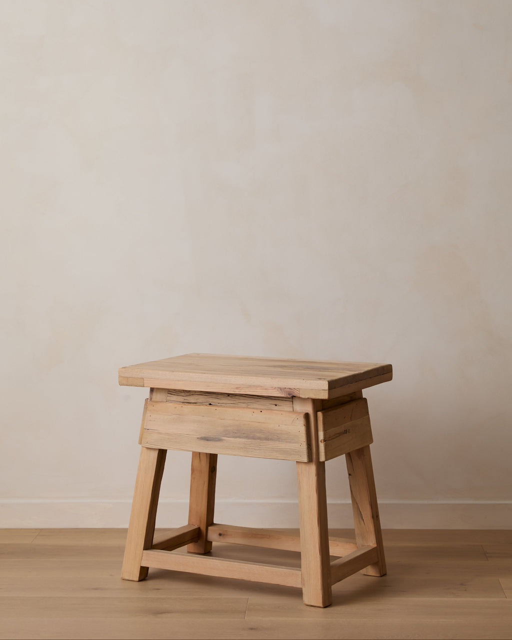 Vintage cedar end table with rustic reclaimed wood and traditional Chinese design