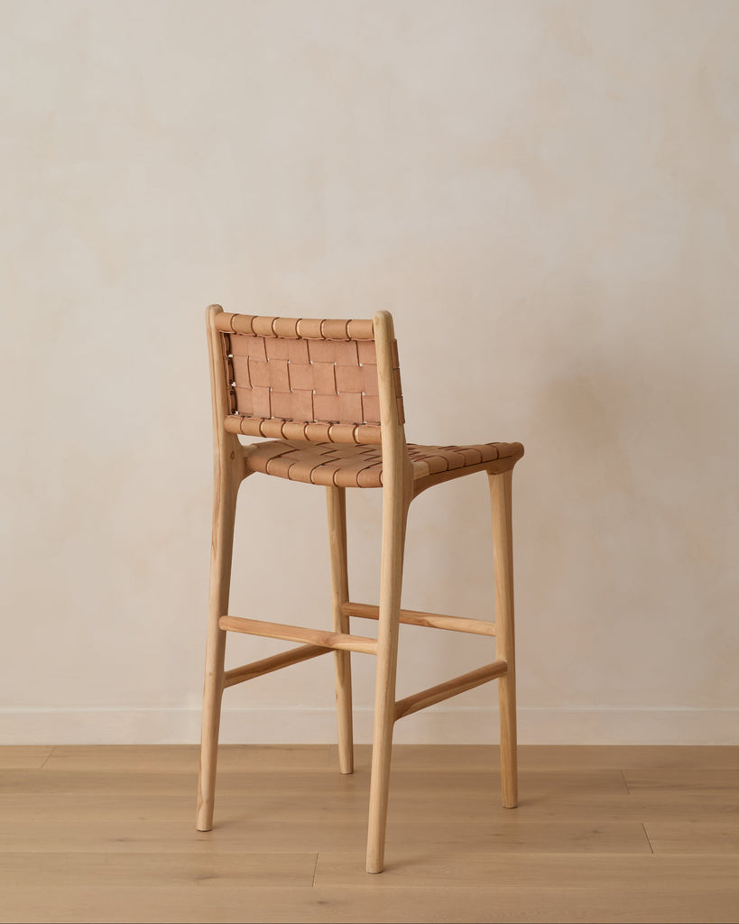 Woven Leather Bar Stool - Beige - Second Quality - Saffron + Poe
