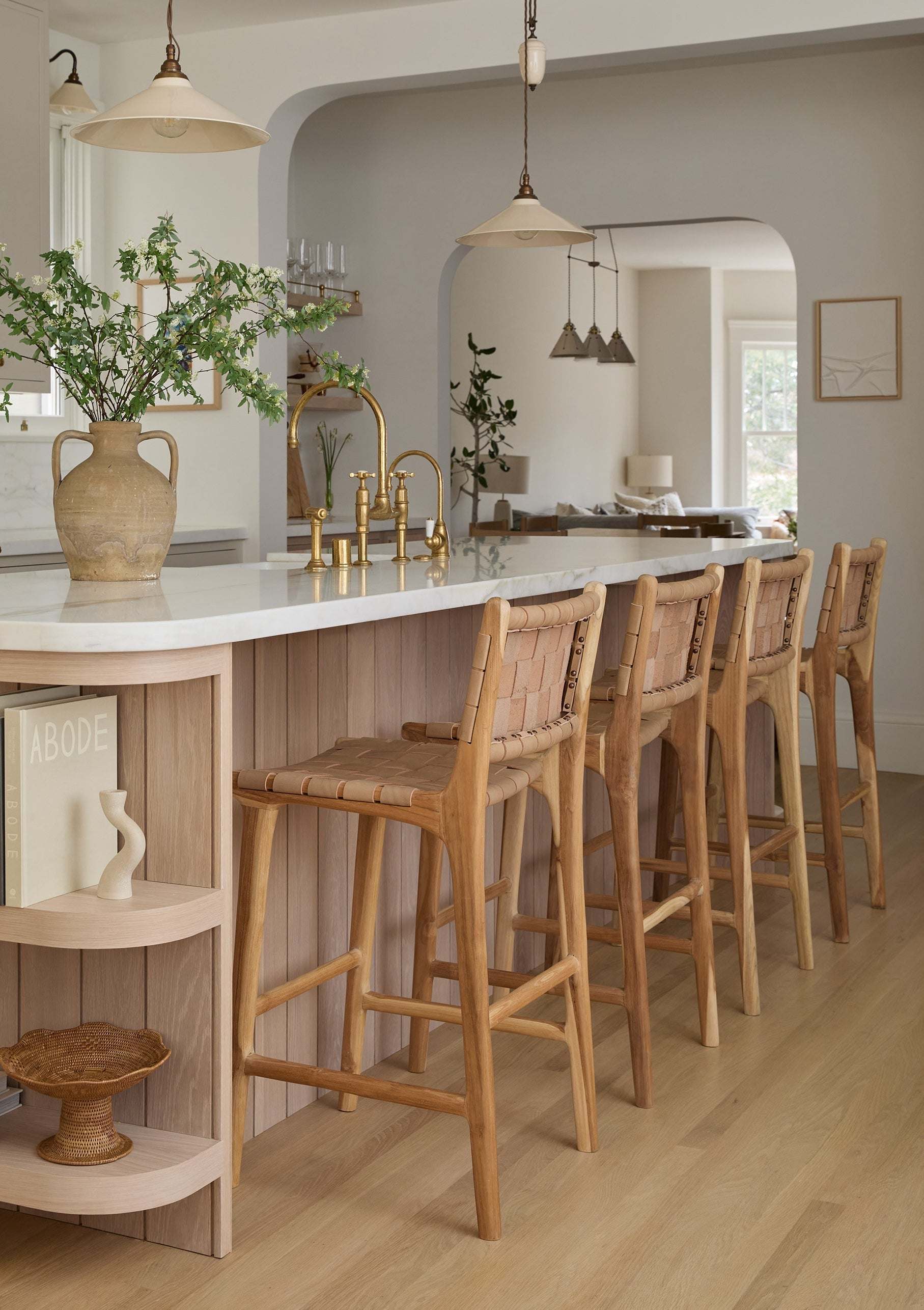 Woven Leather Counter Stool - Beige - Second Quality - Saffron + Poe
