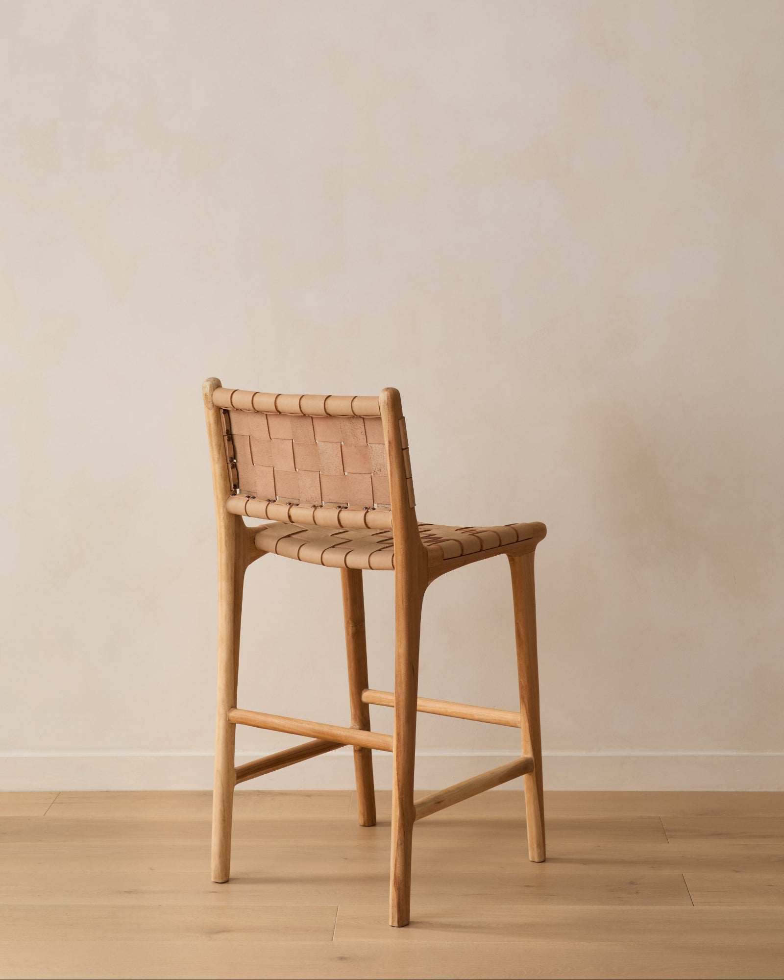 Woven Leather Counter Stool - Beige - Second Quality - Saffron + Poe