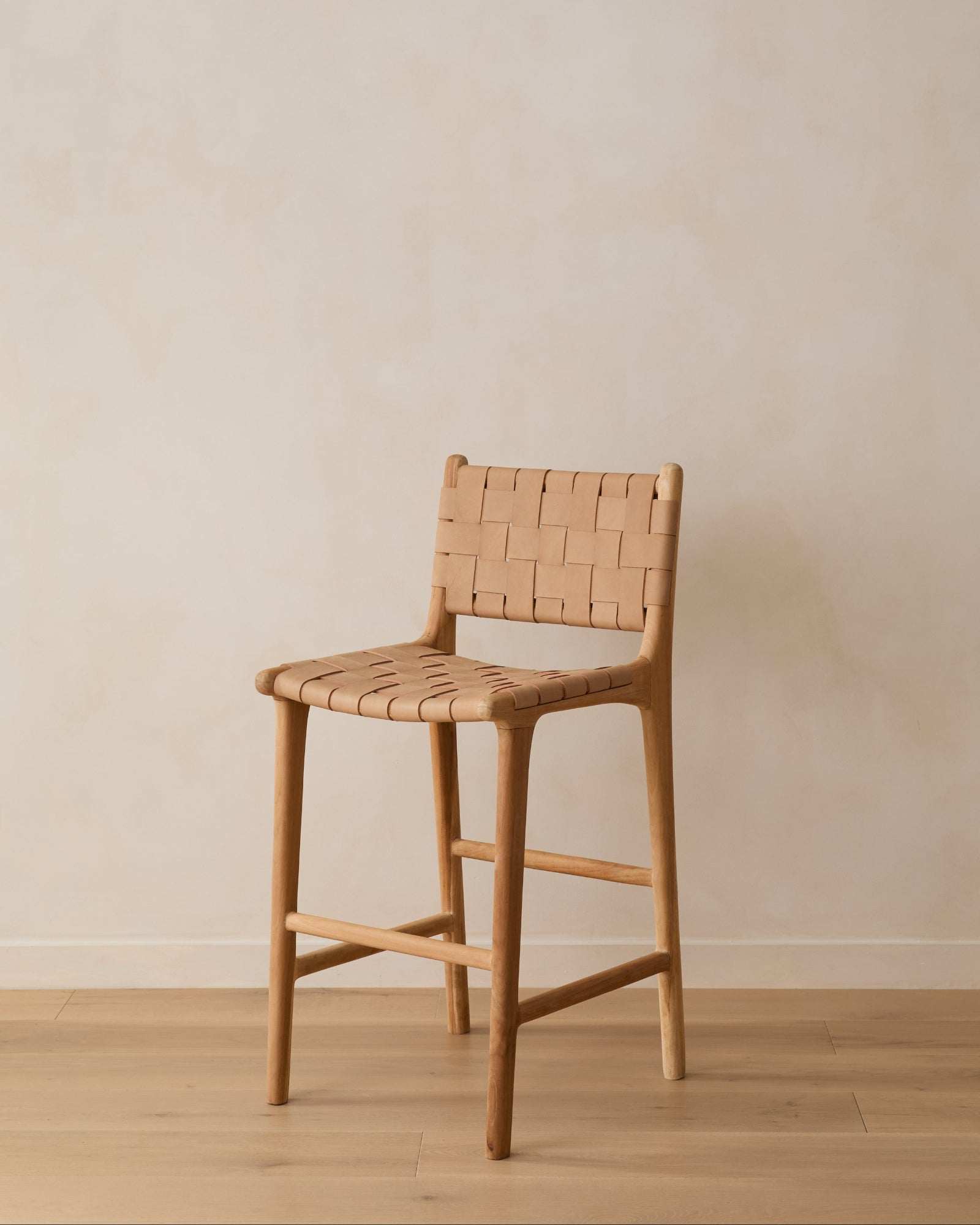 Woven Leather Counter Stool - Beige - Second Quality - Saffron + Poe