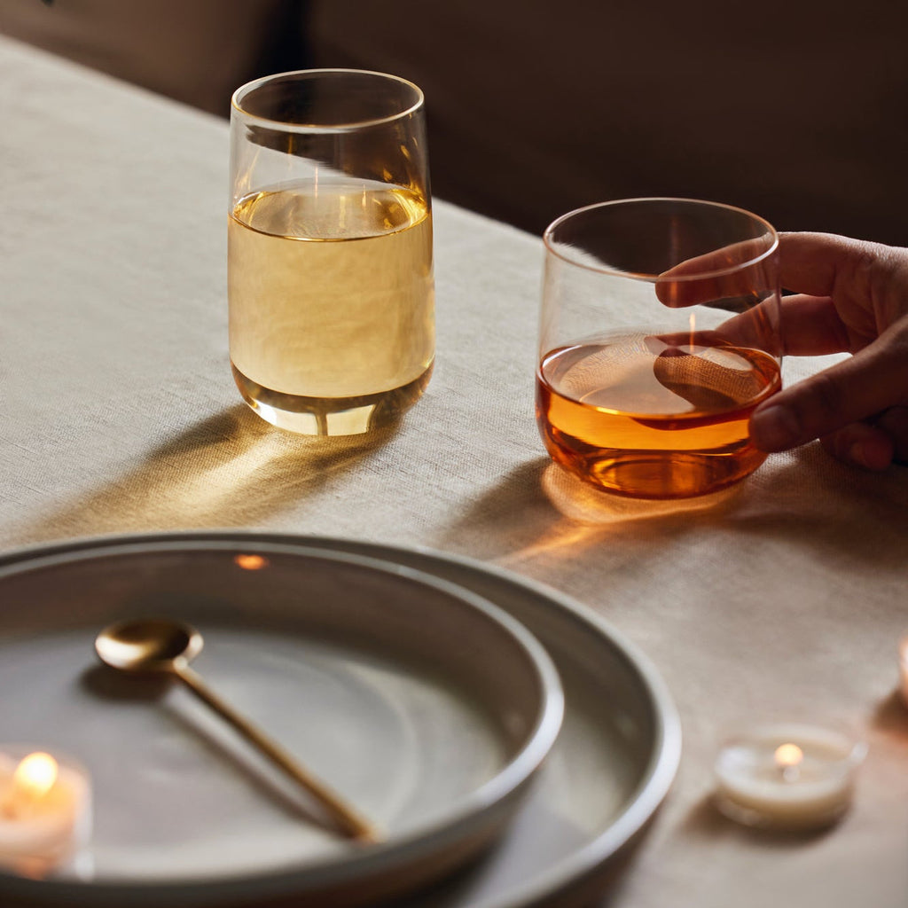Set of 4 short Cremini tumblers made of durable borosilicate glass, hand-blown and thermal shock proof.