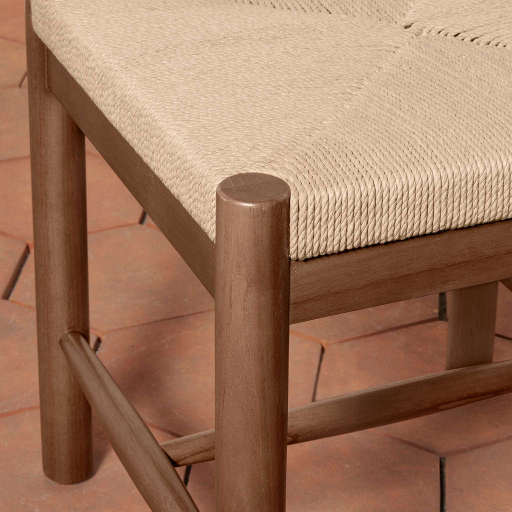 Estela Dining Chair with warm brown solid wood frame and beige hand-woven rush pattern seat