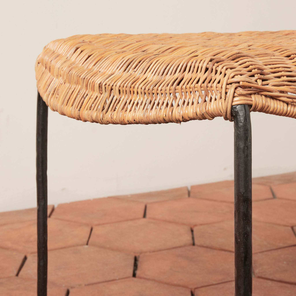 Lacoste indoor outdoor bench handcrafted from rattan and wrought iron