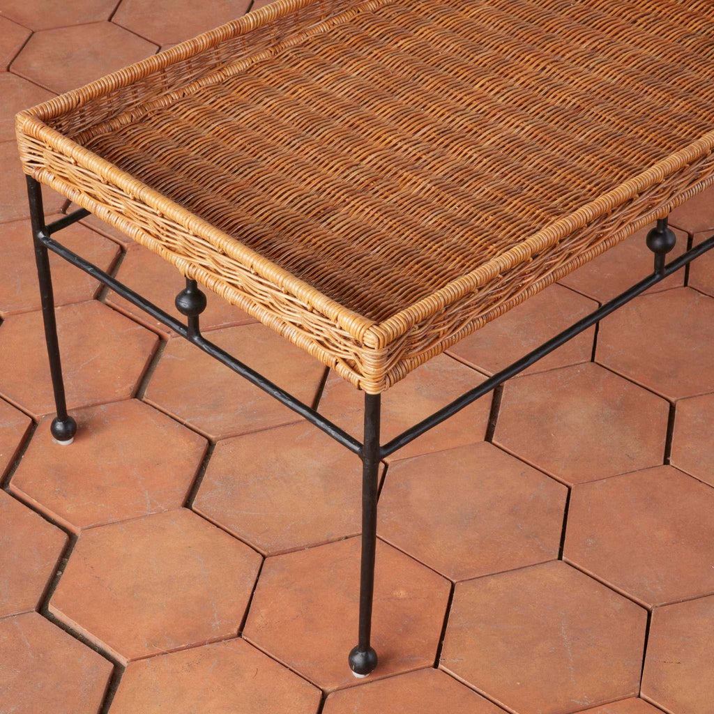 Lacoste indoor outdoor wicker coffee table with rattan and wrought iron