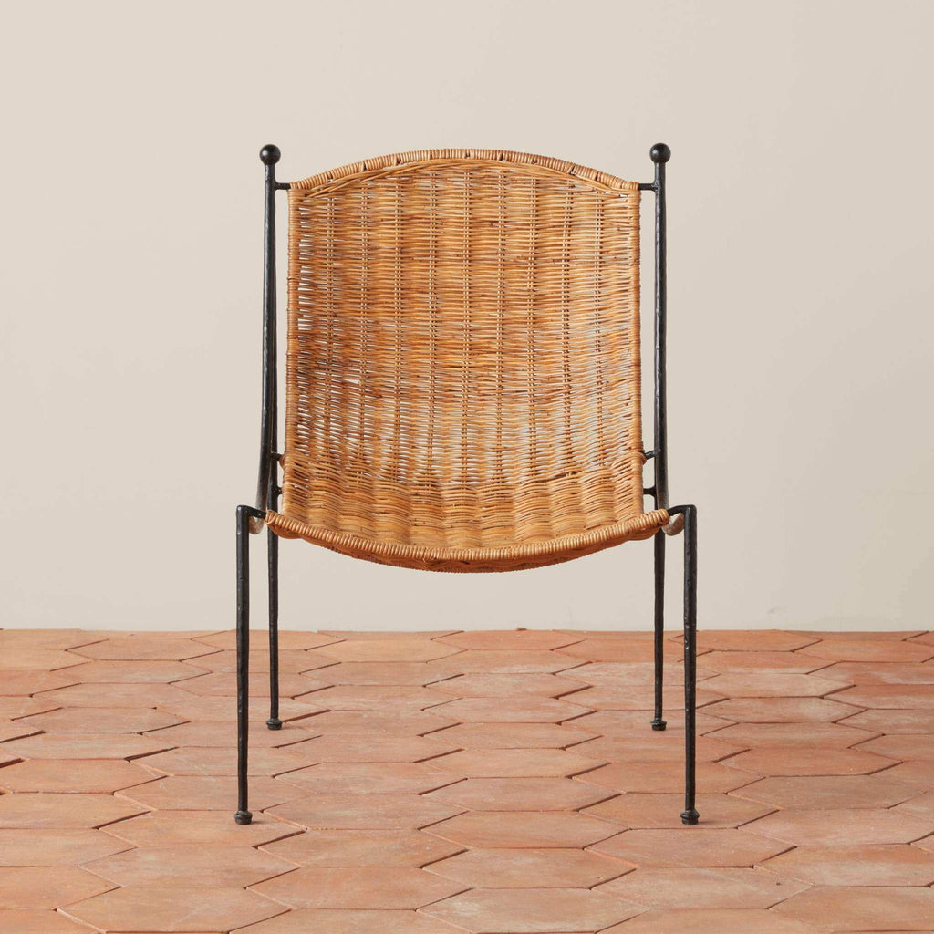 Lacoste indoor outdoor wicker lounge chair with rattan and wrought iron