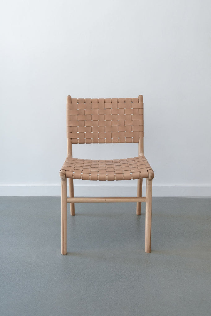 Woven Leather Dining Chair - Beige - Second Quality