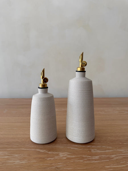 Lucca Ceramic Olive Oil + Vinegar Bottle Set - Ivory