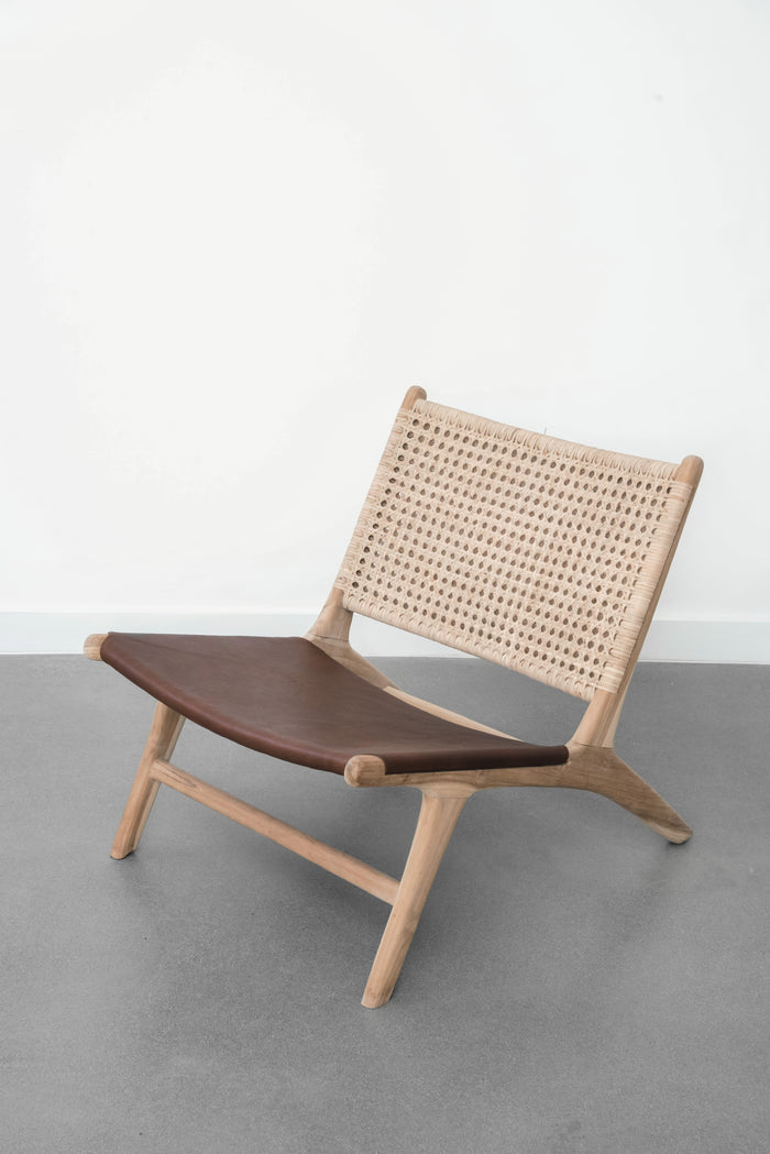 Rattan and Leather Lounge Chair - Saffron + Poe