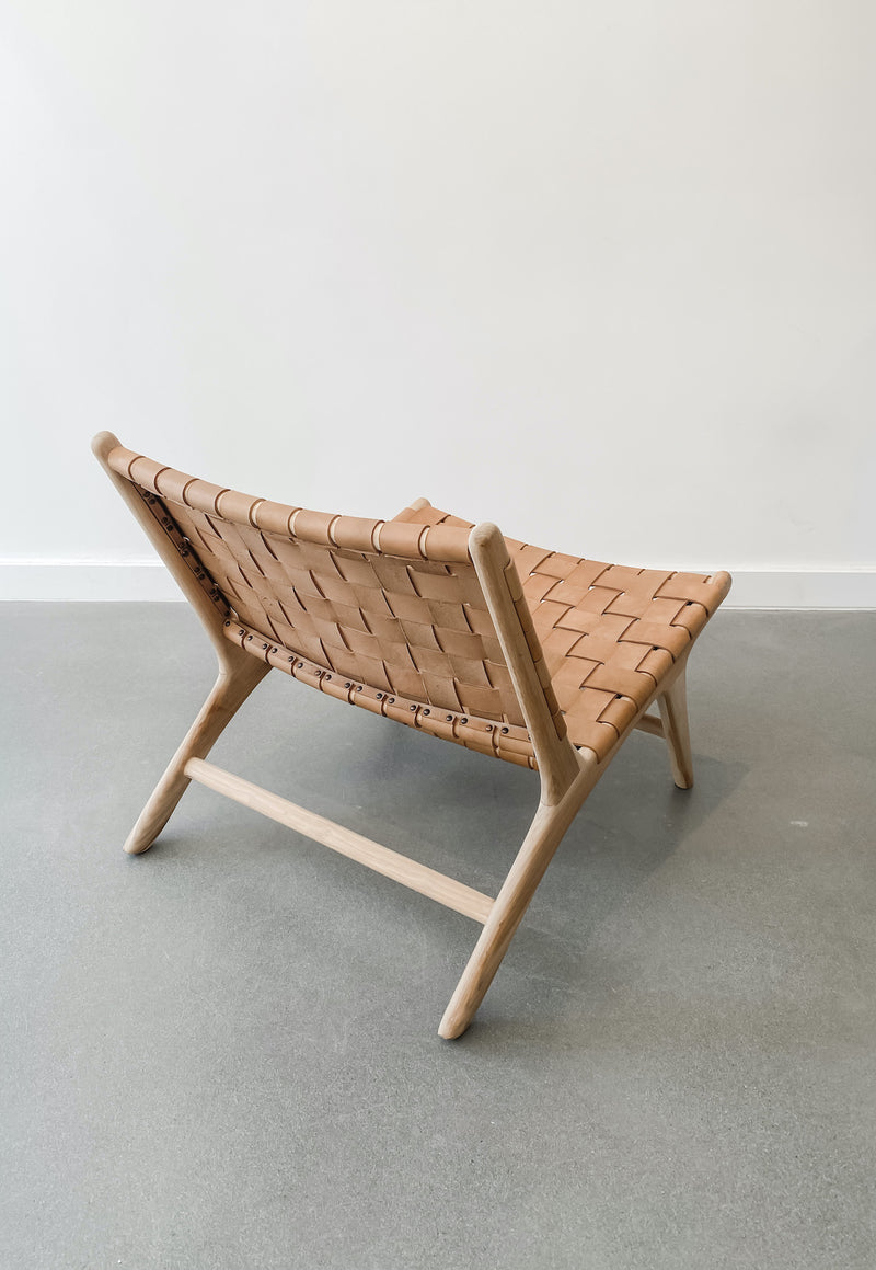 Tan Woven Chaise Lounge Chair Woven Leather Chair Beige Saffron Poe