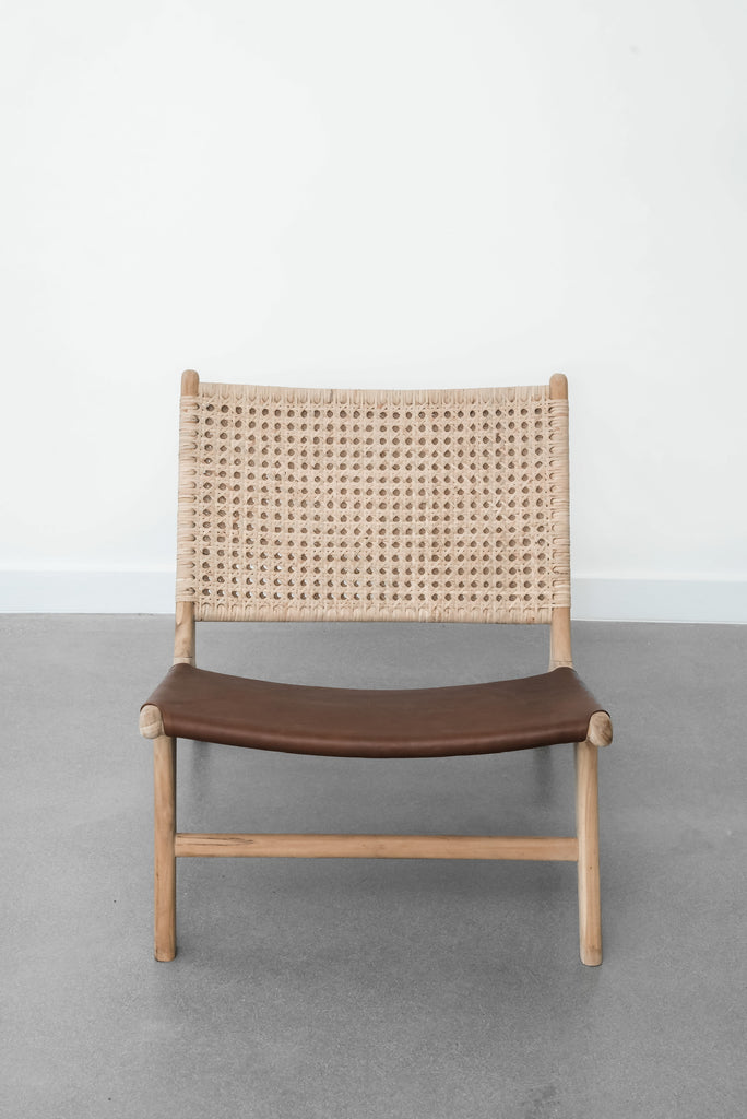Rattan and Leather Lounge Chair - Saffron + Poe