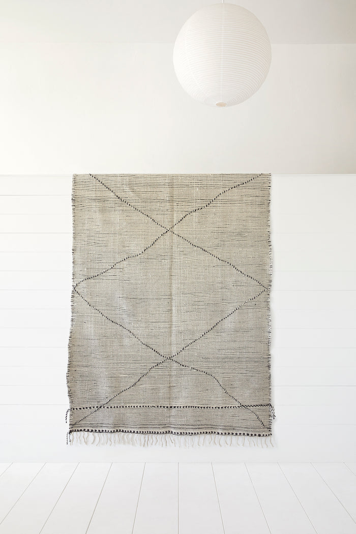Front view of No. 16 - Moroccan Flat Weave Kilim Rug against a white background. - Saffron and Poe