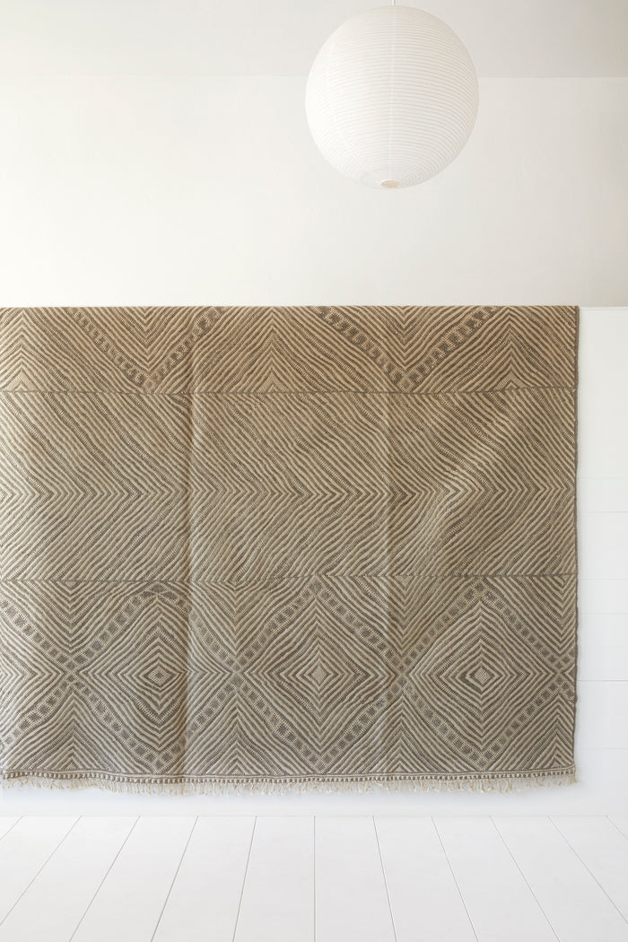 Front view of No. 06 Moroccan Flat Weave Kilim Rug against a white background. - Saffron and Poe