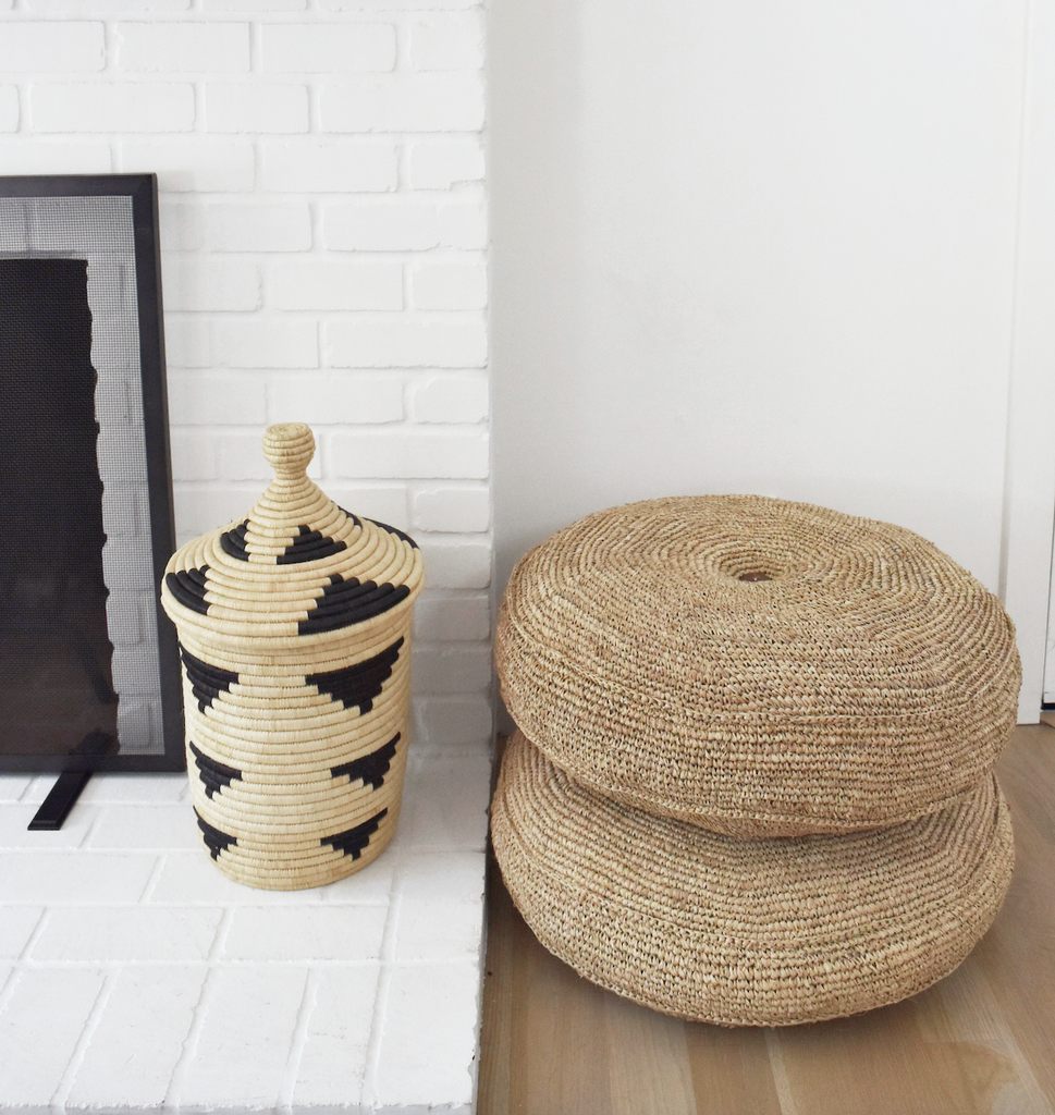 Natural Woven Hyacinth Pouf - Saffron + Poe