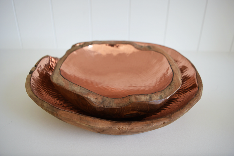 Hammered Copper and Teak Bowl – Saffron + Poe